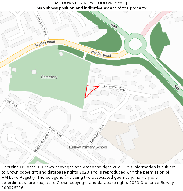 49, DOWNTON VIEW, LUDLOW, SY8 1JE: Location map and indicative extent of plot