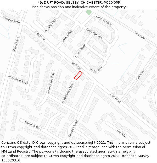 49, DRIFT ROAD, SELSEY, CHICHESTER, PO20 0PP: Location map and indicative extent of plot