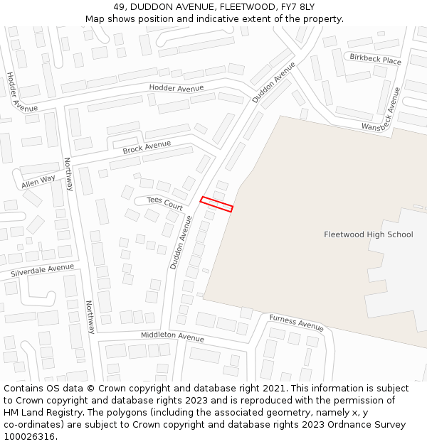 49, DUDDON AVENUE, FLEETWOOD, FY7 8LY: Location map and indicative extent of plot