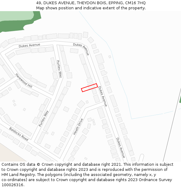 49, DUKES AVENUE, THEYDON BOIS, EPPING, CM16 7HQ: Location map and indicative extent of plot