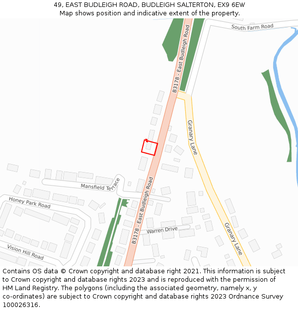 49, EAST BUDLEIGH ROAD, BUDLEIGH SALTERTON, EX9 6EW: Location map and indicative extent of plot