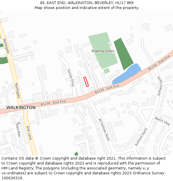 49, EAST END, WALKINGTON, BEVERLEY, HU17 8RX: Location map and indicative extent of plot