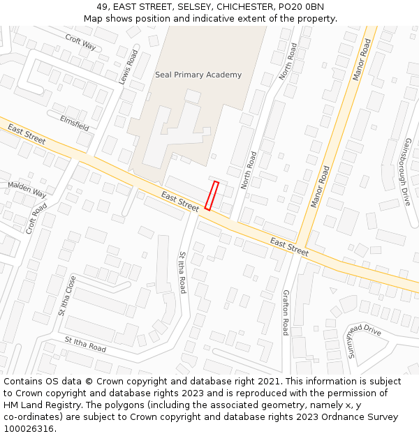 49, EAST STREET, SELSEY, CHICHESTER, PO20 0BN: Location map and indicative extent of plot