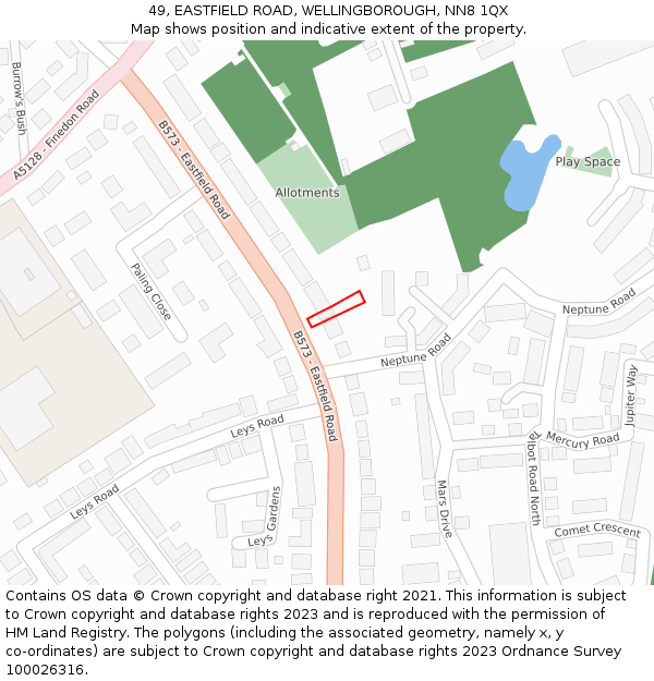 49, EASTFIELD ROAD, WELLINGBOROUGH, NN8 1QX: Location map and indicative extent of plot