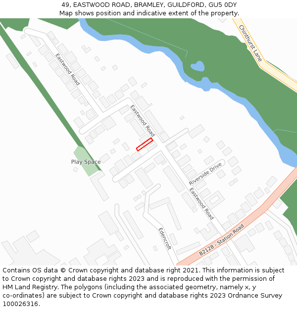 49, EASTWOOD ROAD, BRAMLEY, GUILDFORD, GU5 0DY: Location map and indicative extent of plot