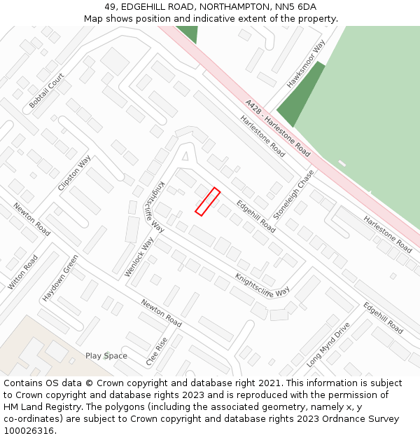 49, EDGEHILL ROAD, NORTHAMPTON, NN5 6DA: Location map and indicative extent of plot