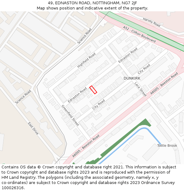 49, EDNASTON ROAD, NOTTINGHAM, NG7 2JF: Location map and indicative extent of plot