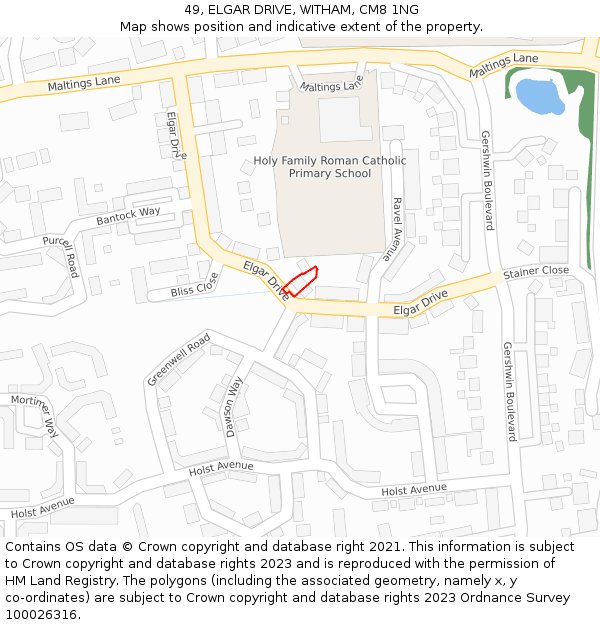 49, ELGAR DRIVE, WITHAM, CM8 1NG: Location map and indicative extent of plot