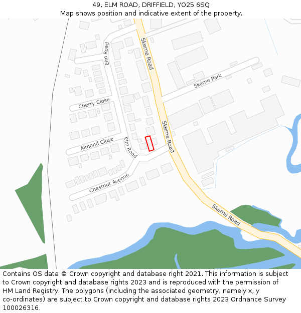 49, ELM ROAD, DRIFFIELD, YO25 6SQ: Location map and indicative extent of plot