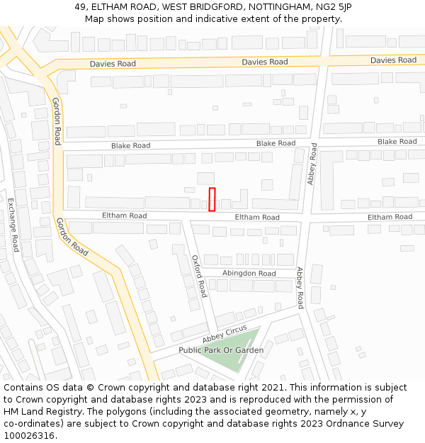 49, ELTHAM ROAD, WEST BRIDGFORD, NOTTINGHAM, NG2 5JP: Location map and indicative extent of plot