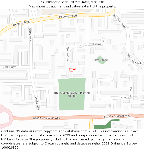 49, EPSOM CLOSE, STEVENAGE, SG1 5TE: Location map and indicative extent of plot