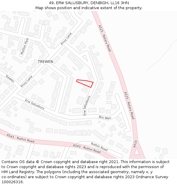 49, ERW SALUSBURY, DENBIGH, LL16 3HN: Location map and indicative extent of plot