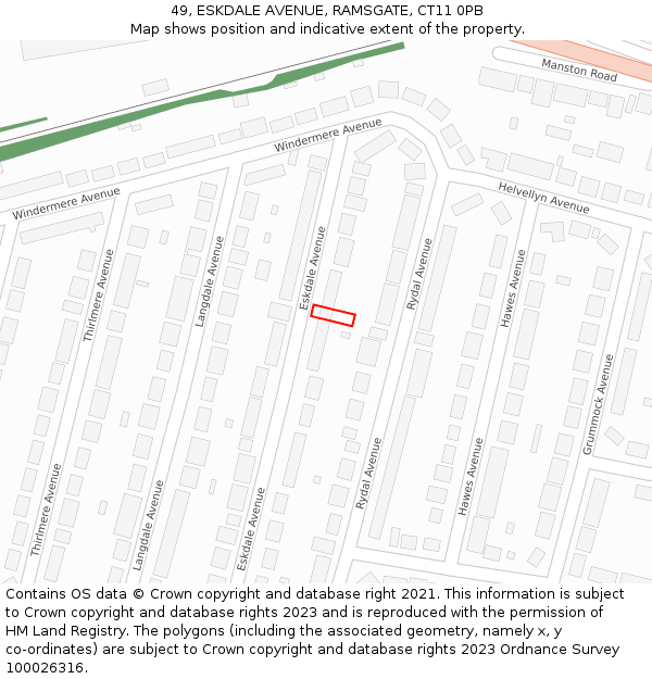 49, ESKDALE AVENUE, RAMSGATE, CT11 0PB: Location map and indicative extent of plot