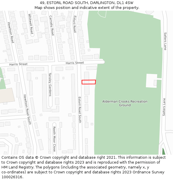 49, ESTORIL ROAD SOUTH, DARLINGTON, DL1 4SW: Location map and indicative extent of plot