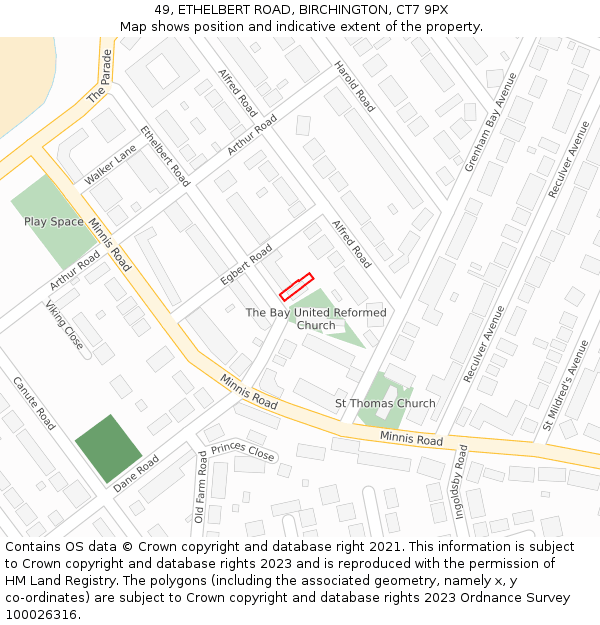 49, ETHELBERT ROAD, BIRCHINGTON, CT7 9PX: Location map and indicative extent of plot