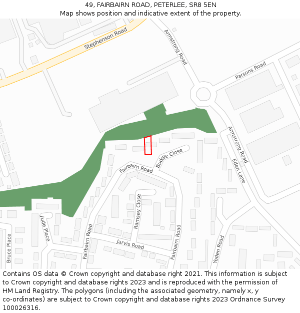 49, FAIRBAIRN ROAD, PETERLEE, SR8 5EN: Location map and indicative extent of plot