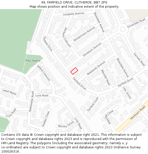 49, FAIRFIELD DRIVE, CLITHEROE, BB7 2PS: Location map and indicative extent of plot