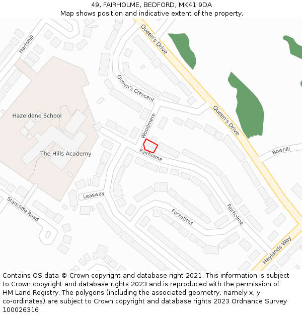 49, FAIRHOLME, BEDFORD, MK41 9DA: Location map and indicative extent of plot