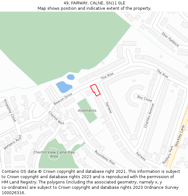 49, FAIRWAY, CALNE, SN11 0LE: Location map and indicative extent of plot
