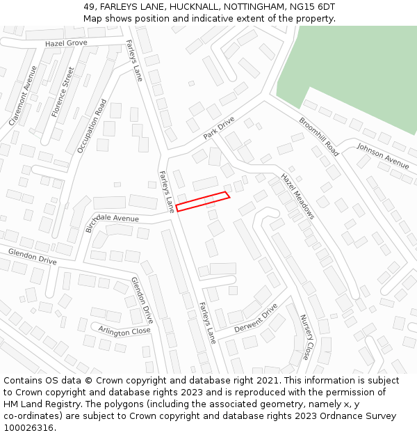 49, FARLEYS LANE, HUCKNALL, NOTTINGHAM, NG15 6DT: Location map and indicative extent of plot