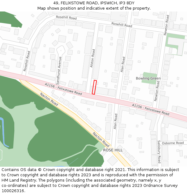 49, FELIXSTOWE ROAD, IPSWICH, IP3 8DY: Location map and indicative extent of plot