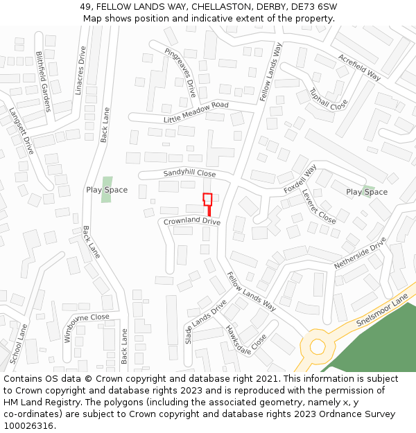 49, FELLOW LANDS WAY, CHELLASTON, DERBY, DE73 6SW: Location map and indicative extent of plot