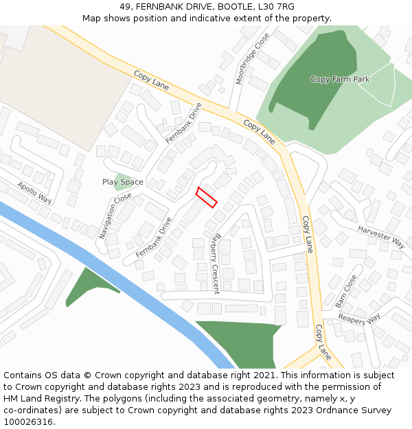 49, FERNBANK DRIVE, BOOTLE, L30 7RG: Location map and indicative extent of plot