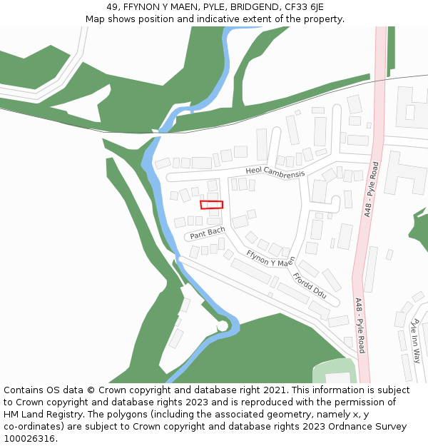 49, FFYNON Y MAEN, PYLE, BRIDGEND, CF33 6JE: Location map and indicative extent of plot