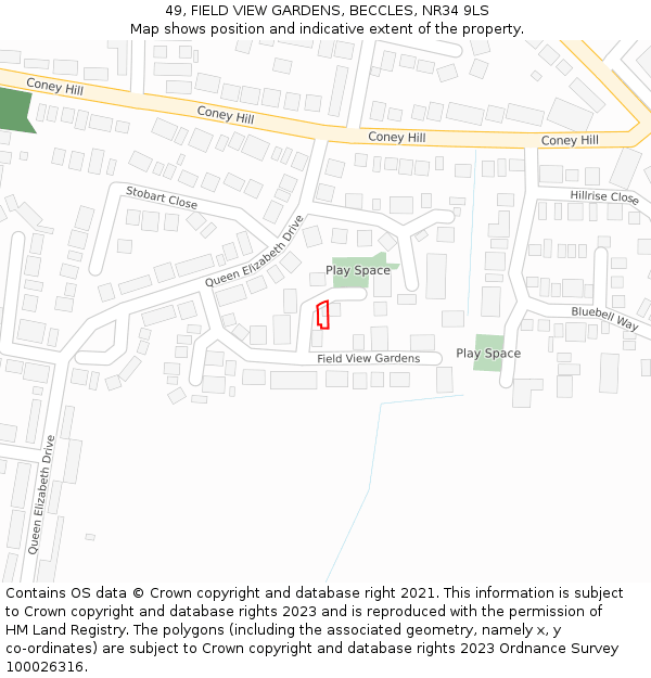 49, FIELD VIEW GARDENS, BECCLES, NR34 9LS: Location map and indicative extent of plot