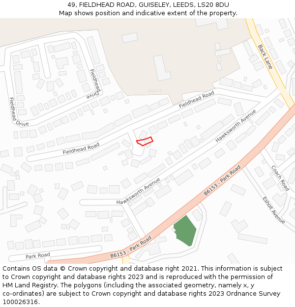 49, FIELDHEAD ROAD, GUISELEY, LEEDS, LS20 8DU: Location map and indicative extent of plot