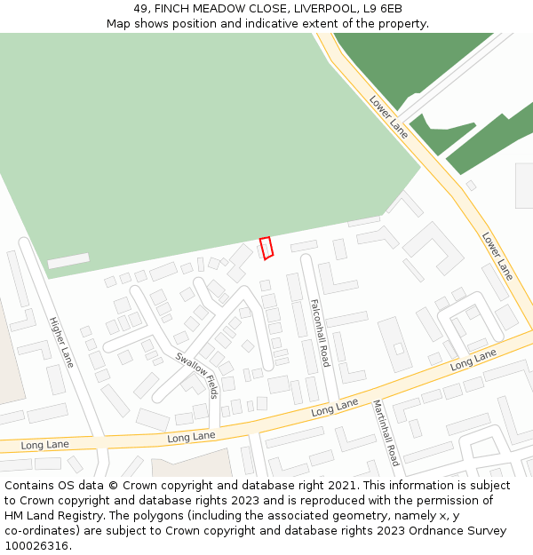 49, FINCH MEADOW CLOSE, LIVERPOOL, L9 6EB: Location map and indicative extent of plot