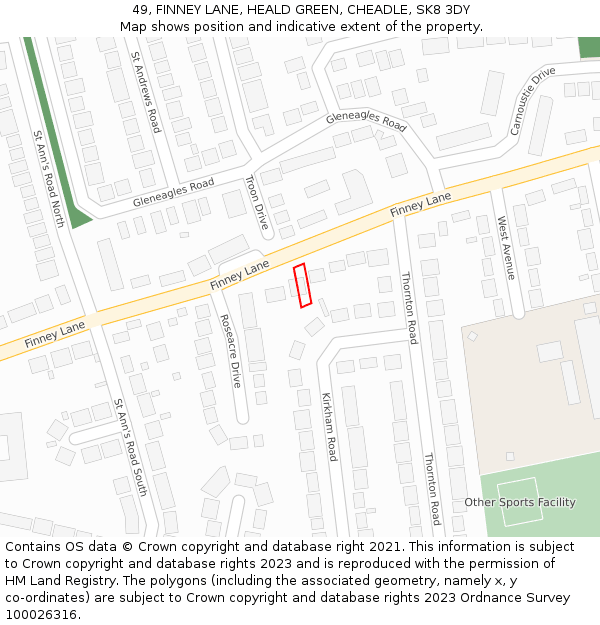 49, FINNEY LANE, HEALD GREEN, CHEADLE, SK8 3DY: Location map and indicative extent of plot