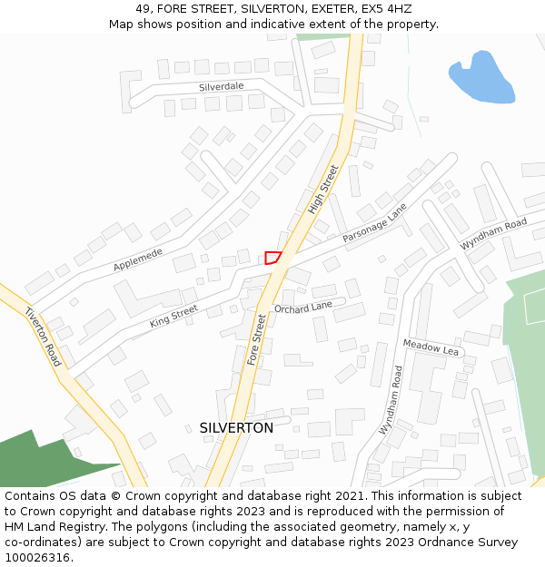 49, FORE STREET, SILVERTON, EXETER, EX5 4HZ: Location map and indicative extent of plot