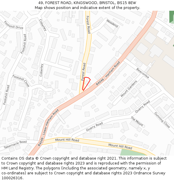 49, FOREST ROAD, KINGSWOOD, BRISTOL, BS15 8EW: Location map and indicative extent of plot