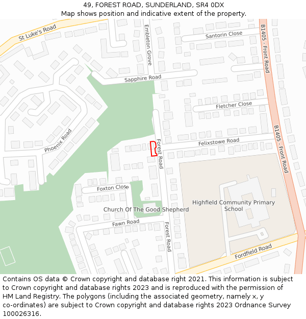 49, FOREST ROAD, SUNDERLAND, SR4 0DX: Location map and indicative extent of plot