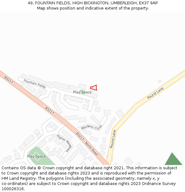 49, FOUNTAIN FIELDS, HIGH BICKINGTON, UMBERLEIGH, EX37 9AP: Location map and indicative extent of plot