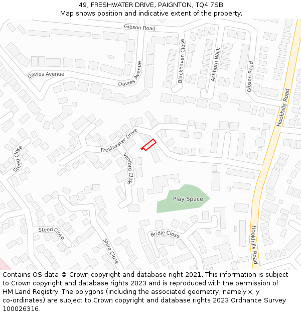 49, FRESHWATER DRIVE, PAIGNTON, TQ4 7SB: Location map and indicative extent of plot