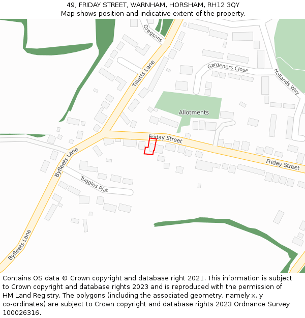 49, FRIDAY STREET, WARNHAM, HORSHAM, RH12 3QY: Location map and indicative extent of plot