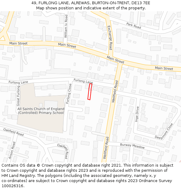 49, FURLONG LANE, ALREWAS, BURTON-ON-TRENT, DE13 7EE: Location map and indicative extent of plot