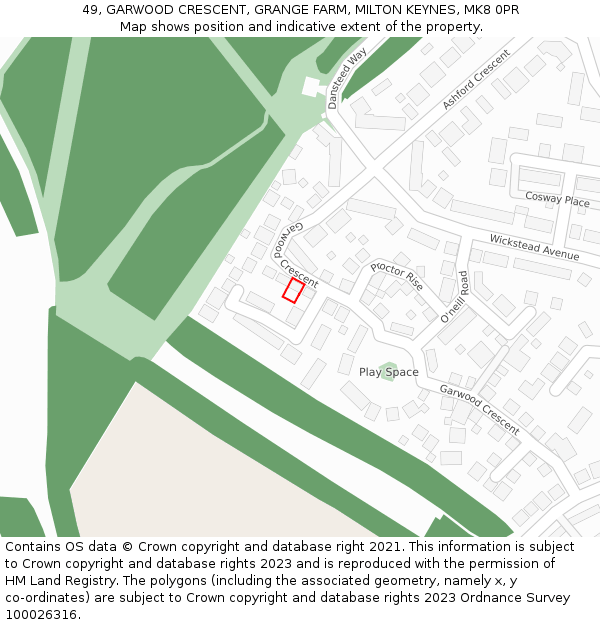 49, GARWOOD CRESCENT, GRANGE FARM, MILTON KEYNES, MK8 0PR: Location map and indicative extent of plot