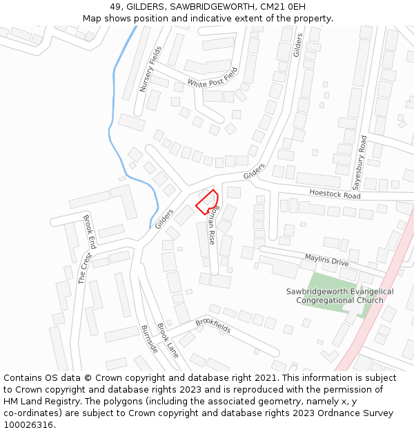 49, GILDERS, SAWBRIDGEWORTH, CM21 0EH: Location map and indicative extent of plot