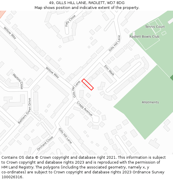 49, GILLS HILL LANE, RADLETT, WD7 8DG: Location map and indicative extent of plot