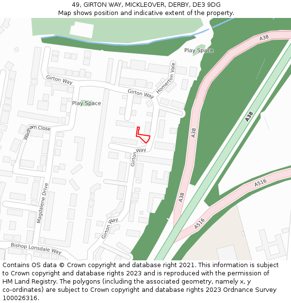 49, GIRTON WAY, MICKLEOVER, DERBY, DE3 9DG: Location map and indicative extent of plot