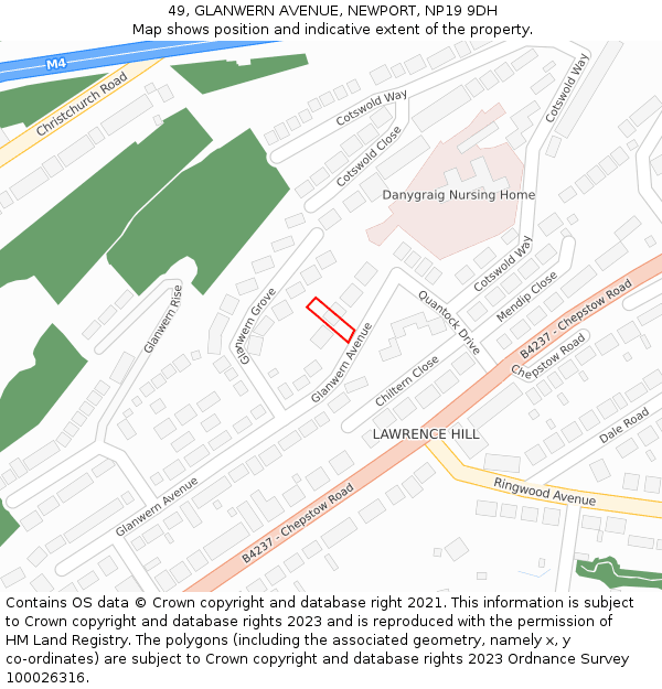 49, GLANWERN AVENUE, NEWPORT, NP19 9DH: Location map and indicative extent of plot