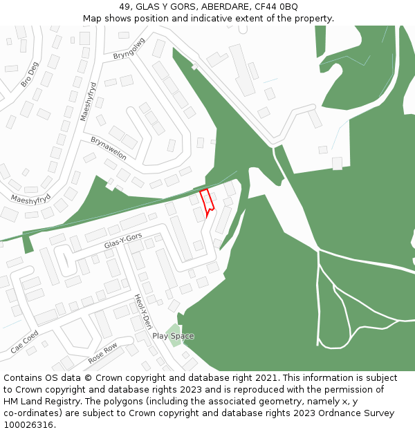 49, GLAS Y GORS, ABERDARE, CF44 0BQ: Location map and indicative extent of plot