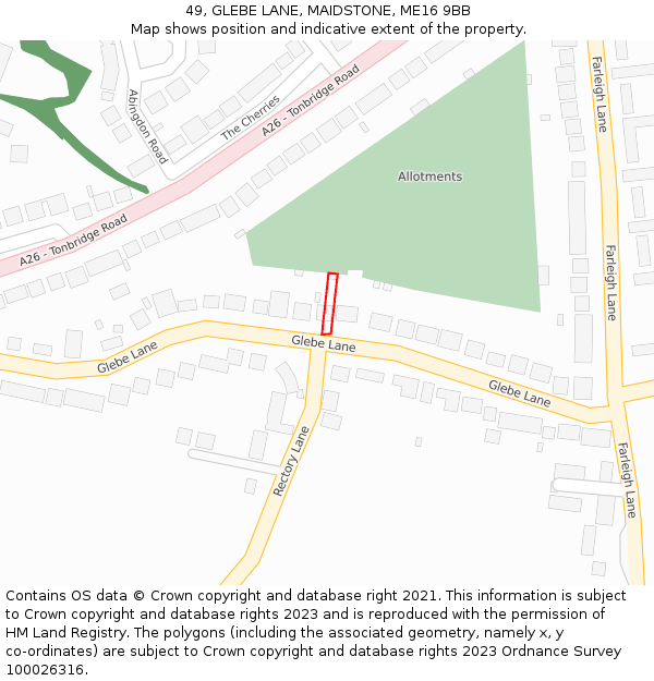 49, GLEBE LANE, MAIDSTONE, ME16 9BB: Location map and indicative extent of plot