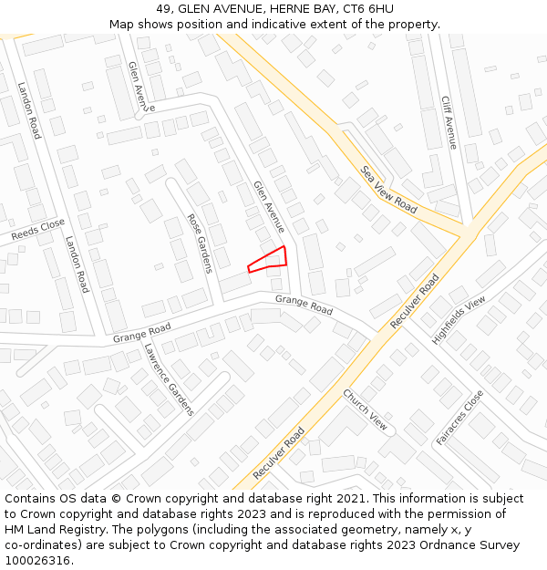 49, GLEN AVENUE, HERNE BAY, CT6 6HU: Location map and indicative extent of plot