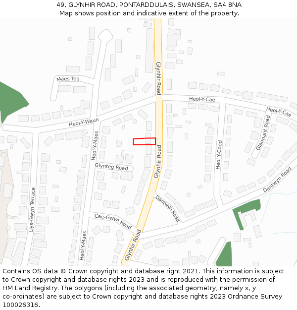 49, GLYNHIR ROAD, PONTARDDULAIS, SWANSEA, SA4 8NA: Location map and indicative extent of plot