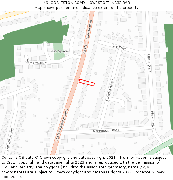 49, GORLESTON ROAD, LOWESTOFT, NR32 3AB: Location map and indicative extent of plot