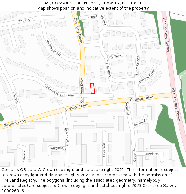 49, GOSSOPS GREEN LANE, CRAWLEY, RH11 8DT: Location map and indicative extent of plot